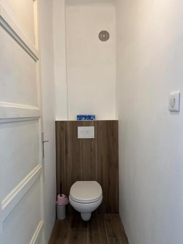 a small bathroom with a toilet in a room at Sagone Appartement T3 in Coggia