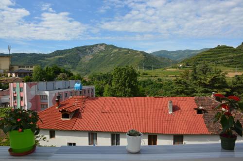 a view of a building with a red roof at Apartament Cela in Çorovodë