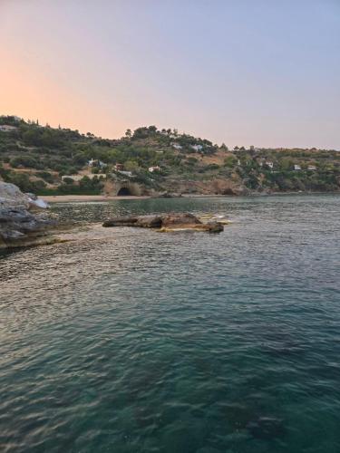 an island in the middle of a large body of water at Thalasson Beach House in Koroni
