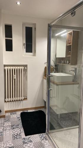 une salle de bain avec douche et lavabo dans l'établissement Appartement proche gare centre et centre ville, à Avignon