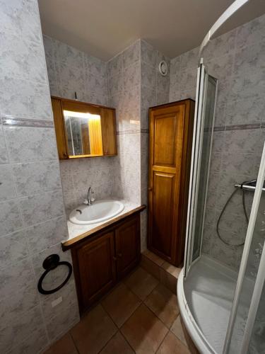 Bilik mandi di Appartement entier duplex 34m2 au seignus Allos