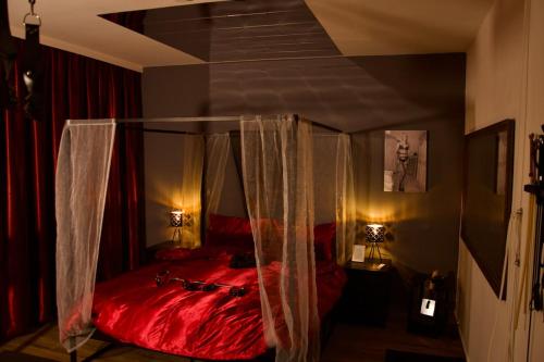 Trautmannsdorf an der LeithaにあるRK Private Residenceのベッドルーム1室(天蓋付きの赤いベッド1台付)