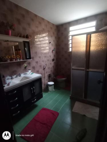 a bathroom with a sink and a shower in it at Casa Bromélia in Ricardo de Albuquerque