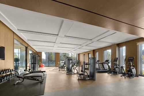 a gym with a lot of treadmills and cardio machines at Homm Changchun Beihu in Changchun