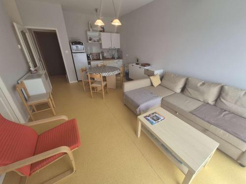 un salon avec un canapé et une table dans l'établissement T2 cabine avec balcon et garage - Berck-Plage - FR-1-674-52, à Berck-sur-Mer