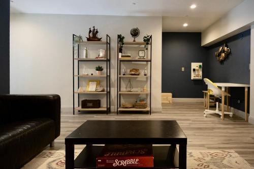 a living room with a couch and a coffee table at Oaktown Roost in Oakland