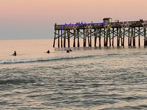 people are in the water near a pier at Cute 2 bedroom home, peaceful and so central ! in Palm Coast