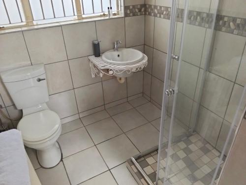 a bathroom with a toilet and a sink at Finch & Fern Guesthouse in Bloemfontein
