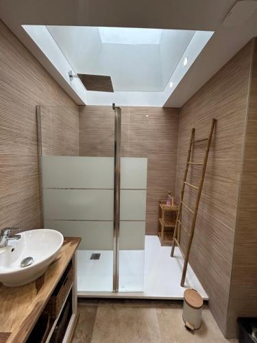 une salle de bain avec douche et lavabo dans l'établissement Aloha, à Arcachon