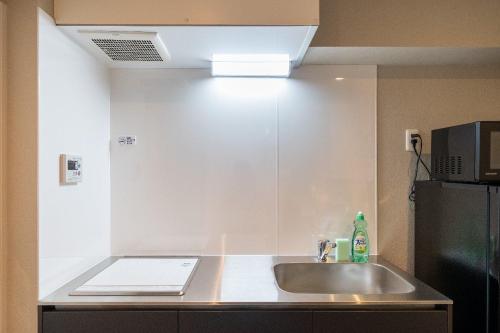 a kitchen counter with a sink and a light at Otakihashi Pacifica Building in Tokyo