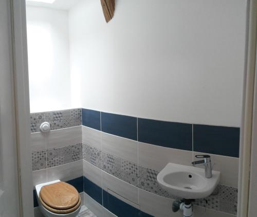 a bathroom with a toilet and a sink at B&B Bio et écolo du Besset in Yssingeaux