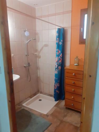 une salle de bain avec douche et lavabo dans l'établissement Maison sous les chênes, à Saint Alban Auriolles