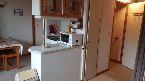 Il comprend une cuisine équipée d'un four micro-ondes et d'un réfrigérateur. dans l'établissement Comfort and nature - Ideal stay 200m from slopes, à Saint-Jean-dʼAulps
