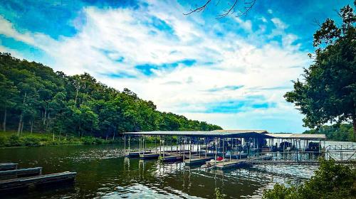 a dock on a river with boats in the water at Treehouse Treetop Village101-3bed3bapools-8pp in Four Seasons