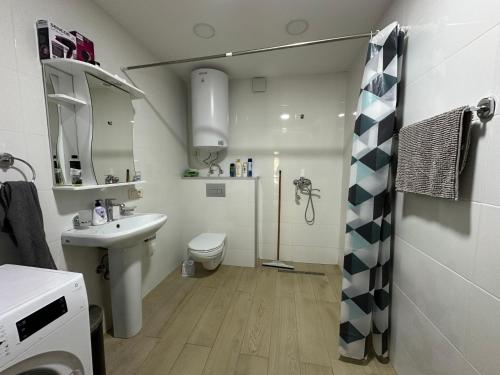 a small bathroom with a sink and a toilet at GT moto base in Shavsopeli