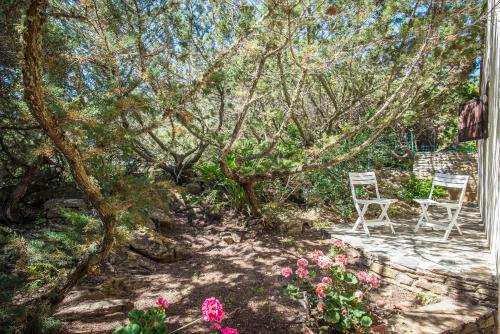 two chairs sitting on a patio under a tree at Casa Vacanze Sabina - Stintino in Stintino