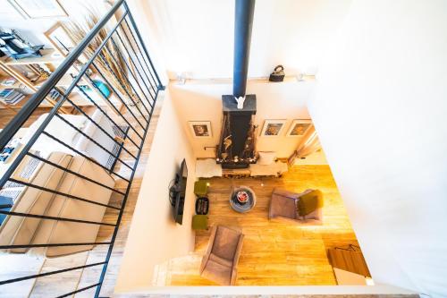 an overhead view of a living room with a staircase at Villa Adria in Kotor