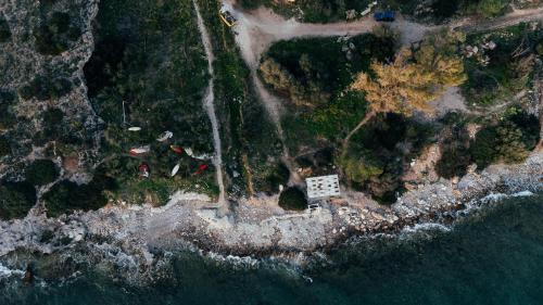 an aerial view of an island in the ocean at Ble Property Atlas 8 in Loutraki