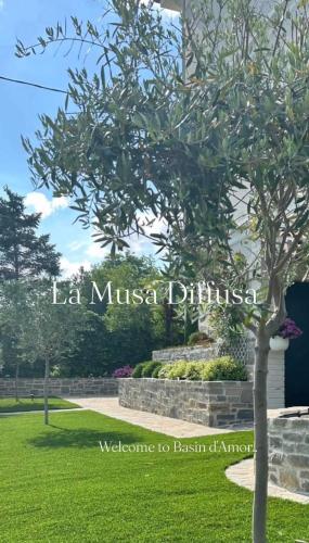 a tree in a park with the words la mussaythmias welcome to at Monferrato Country House Basin dAmor Casa di campagna in Asti