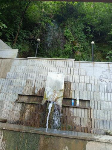 a water fountain with a painting of a person at Belas House With Terrace in Kutaisi