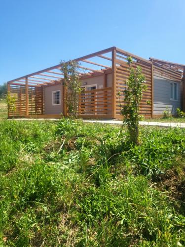 a house in the middle of a field of grass at VioVillas Agriturismo Glamping Arezzo in Arezzo