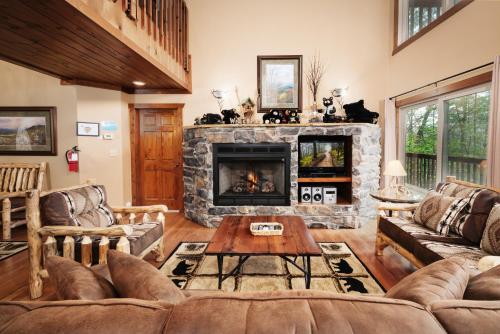 Χώρος καθιστικού στο STUNNING cabin with a MOUNTAIN VIEW, hot tub, and dog friendly!
