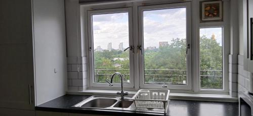 a kitchen counter with a sink and a window at Mary's Place in Plumstead