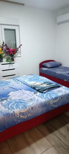 a bedroom with two beds and a window at Vila Nur in Vlakovo
