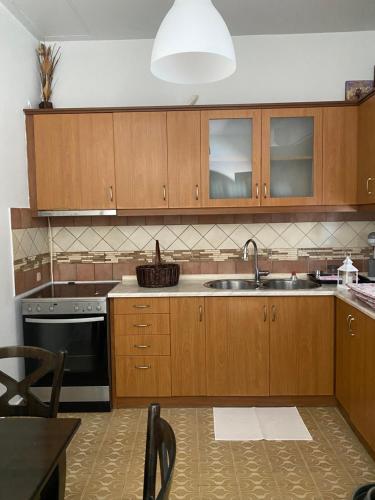 Η κουζίνα ή μικρή κουζίνα στο Mantorina Sea View 2 bedrooms apartment