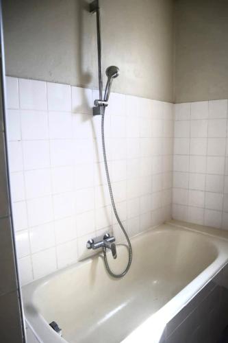 La salle de bains est pourvue d'une baignoire et d'une douche. dans l'établissement Hypercentre, place Pie studio, à Avignon