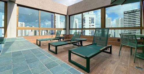 Balkoni atau teres di Rooftop 470 academia e cowork, Piscina Ap 1107