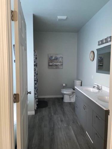 ein Badezimmer mit Waschbecken und Toilette in der Unterkunft Pond View in Iron Mountain