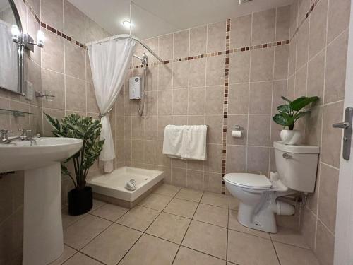 a bathroom with a toilet and a sink and a shower at River apartments, 2 bedroom - Killarney, gleneagle in Killarney