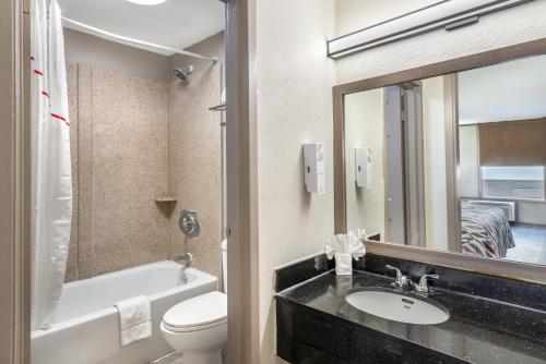 a bathroom with a sink and a toilet and a mirror at Red Roof Inn Richmond, VA in Richmond