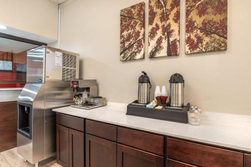 a kitchen with a counter top with a refrigerator at Red Roof Inn Richmond, VA in Richmond