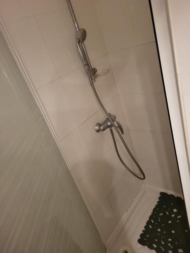 une douche avec pommeau de douche dans une salle de bain dans l'établissement Logement avec jacuzzi à 10 minutes à pied du port et des plages, à Bandol