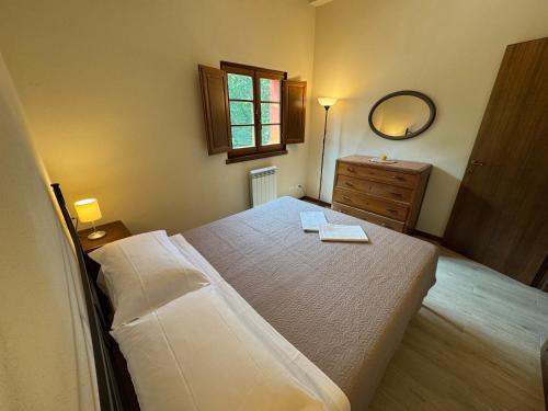 a bedroom with a bed and a dresser and a mirror at Agriturismo Capo Dezza in Coreglia Antelminelli
