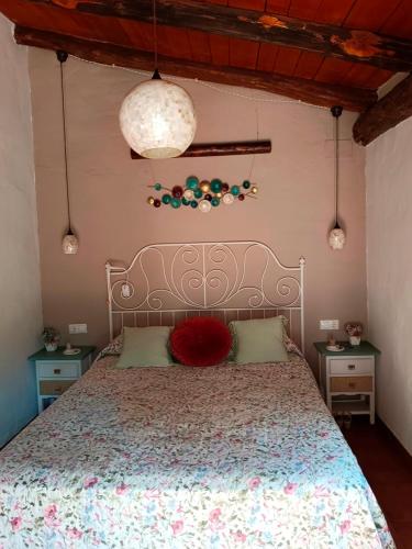 a bedroom with a bed with a red pillow on it at Cercado de arriba in Cortelazor