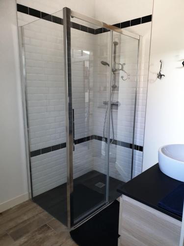 a glass shower in a bathroom with a sink at L'Atelier in Auxerre