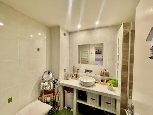 une salle de bain avec un lavabo et un miroir dans l'établissement Beautiful 3-room apartment with terrace, à Nice
