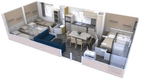 a rendering of a floor plan of a kitchen and dining room at Mobilhome 6 places in Houlgate