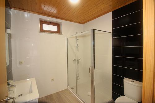 ein Badezimmer mit Dusche und Toilette in der Unterkunft Casa da Carvalha Mona in Rio Caldo