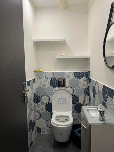 une petite salle de bain avec toilettes et lavabo dans l'établissement Appartement Limoges, à Limoges