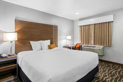 a large white bed in a hotel room at Rodeway Inn Carlsbad Caverns Area in Carlsbad