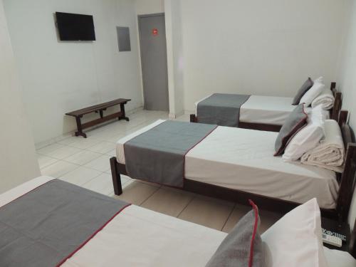 a hotel room with two beds and a television at Hotel Nobrega - São Paulo - Aeroporto Congonhas in Sao Paulo