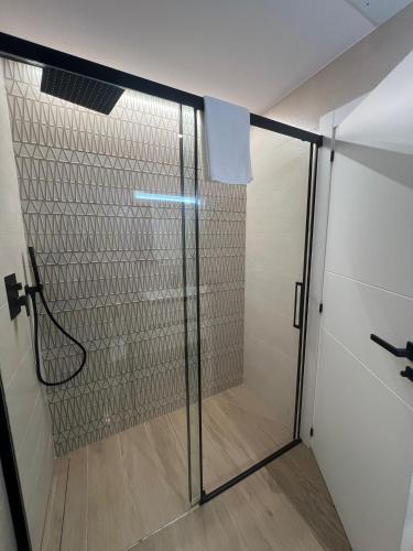 a shower with a glass door in a room at Potel 6 in Caldas de Reis