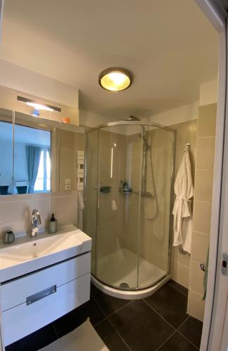 une salle de bain avec douche et lavabo dans l'établissement Au cœur de la Vieille Ville, à Ajaccio