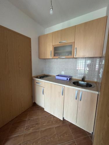 a small kitchen with a sink and a microwave at Apartmani VP in Kravlja