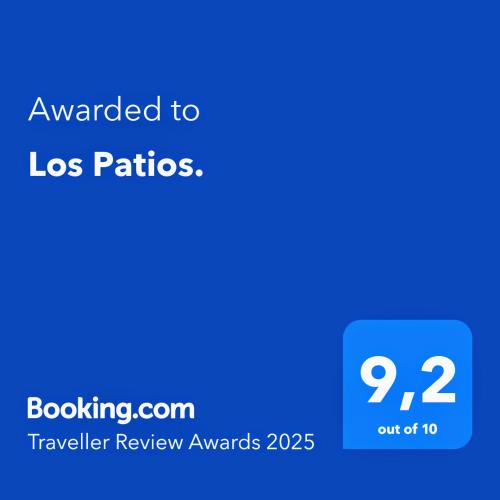 a blue text box with the words awarded to los patricias at Los Patios AT-CC-00962 in Plasencia