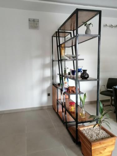 a book shelf in a living room at OLA LUXURY HOTEL Parakou in Parakou